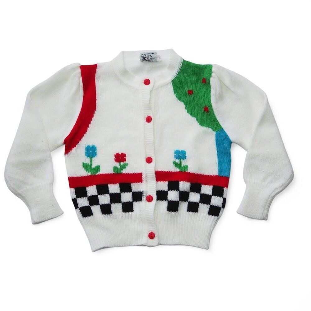 Izod Vintage 80s 90s‎ Garden Floral Knitted Cardigan Sweater Toddler 3T